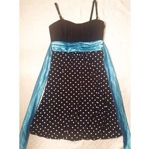 Polka Dotted Mini Dress w/ Blue Ribbon